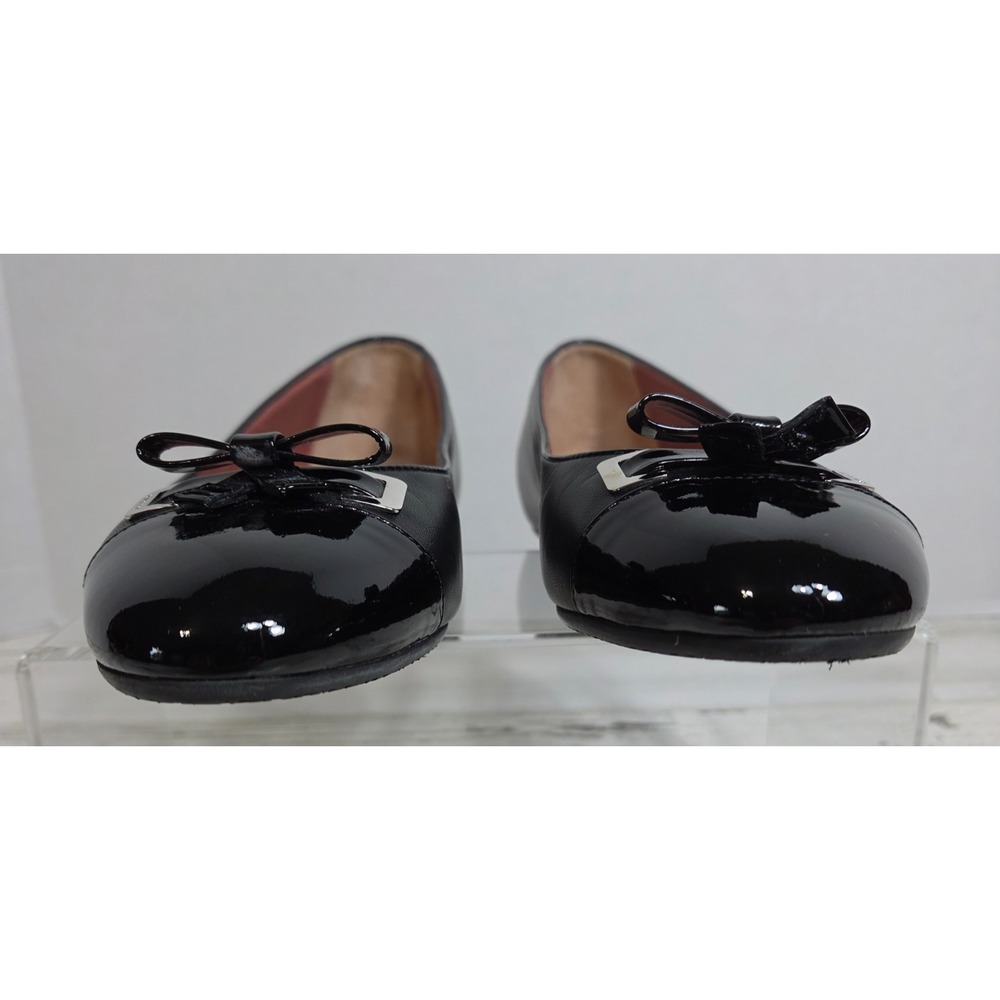 Bally Sofye Black Leather Ballet Flats Cap Toe Bow Shoes Womens size 6.5 E.U. 37 - Picture 3 of 10